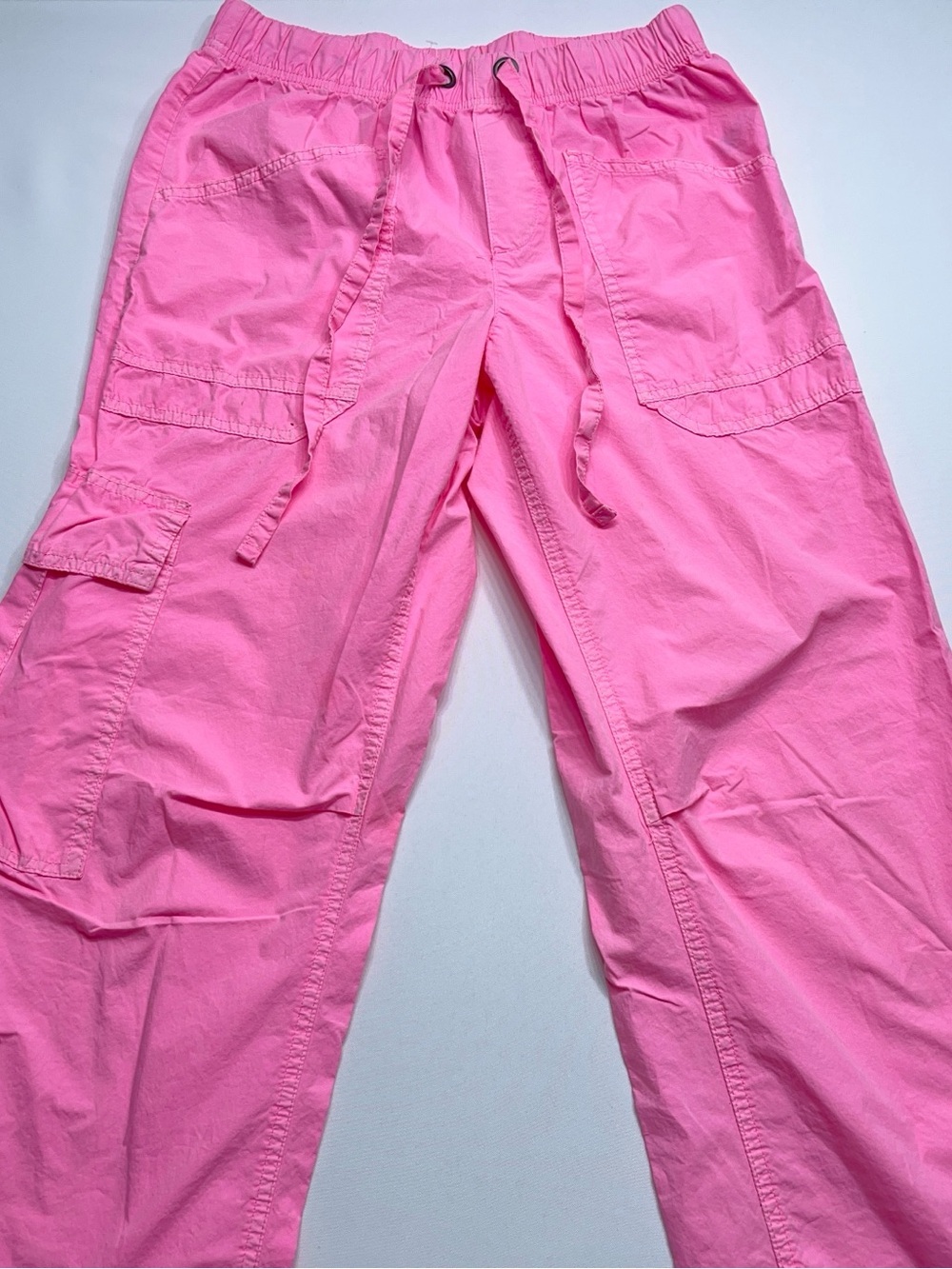 Aerie Wide Leg Baggy Cargo Pants Womens Size XS Pink Cotton Drawstring High Rise